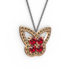 Dumanlı kuvars ve garnet 14 ayar rose altın kolye (40 cm gümüş rolo zincir)