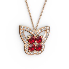 Kelebek Kolye - Beyaz zirkon ve garnet 925 ayar rose altın kaplama gümüş kolye (40 cm gümüş rolo zincir) #1woo3uo