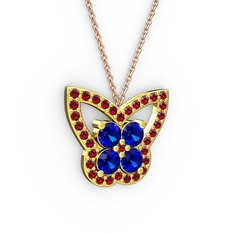 Kelebek Kolye - Garnet ve lab safir 8 ayar altın kolye (40 cm rose altın rolo zincir) #1ws3k8i