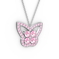 Kelebek Kolye - Pembe kuvars 8 ayar beyaz altın kolye (40 cm beyaz altın rolo zincir) #1wzavwi