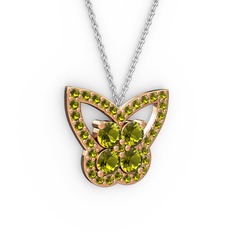 Kelebek Kolye - Peridot 8 ayar rose altın kolye (40 cm beyaz altın rolo zincir) #1x1t5b