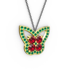 Kelebek Kolye - Kök zümrüt ve garnet 18 ayar altın kolye (40 cm gümüş rolo zincir) #1xhfjk1