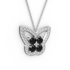 Kelebek Kolye - Swarovski ve siyah zirkon 925 ayar gümüş kolye (40 cm beyaz altın rolo zincir) #1xwqeq9