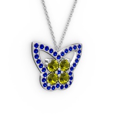 Kelebek Kolye - Lab safir ve peridot 8 ayar beyaz altın kolye (40 cm beyaz altın rolo zincir) #1yo2etq