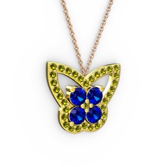 Kelebek Kolye - Peridot ve lab safir 8 ayar altın kolye (40 cm rose altın rolo zincir) #22hv9l