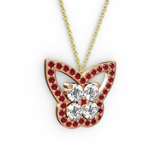 Kelebek Kolye - Garnet ve pırlanta 8 ayar rose altın kolye (0.96 karat, 40 cm altın rolo zincir) #256ljq