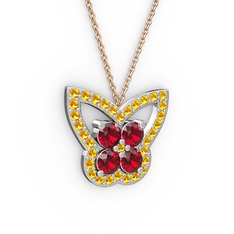Kelebek Kolye - Sitrin ve garnet 18 ayar beyaz altın kolye (40 cm gümüş rolo zincir) #2kfv5e