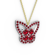 Kelebek Kolye - Garnet 18 ayar beyaz altın kolye (40 cm altın rolo zincir) #396w7m