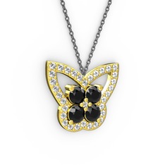 Kelebek Kolye - Beyaz zirkon ve siyah zirkon 14 ayar altın kolye (40 cm gümüş rolo zincir) #3j7wd9