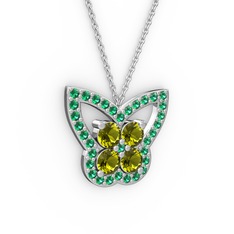 Kelebek Kolye - Yeşil kuvars ve peridot 18 ayar beyaz altın kolye (40 cm beyaz altın rolo zincir) #4gb187