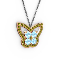 Kelebek Kolye - Peridot ve akuamarin 8 ayar rose altın kolye (40 cm gümüş rolo zincir) #4gh5vh