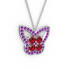 Kelebek Kolye - Ametist ve garnet 925 ayar gümüş kolye (40 cm gümüş rolo zincir) #4ykh66