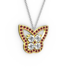 Kelebek Kolye - Kök yakut ve swarovski 8 ayar altın kolye (40 cm beyaz altın rolo zincir) #5yxq3d