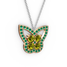 Kök zümrüt ve peridot 8 ayar rose altın kolye (40 cm beyaz altın rolo zincir)