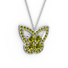 Kelebek Kolye - Peridot 14 ayar beyaz altın kolye (40 cm beyaz altın rolo zincir) #66c540