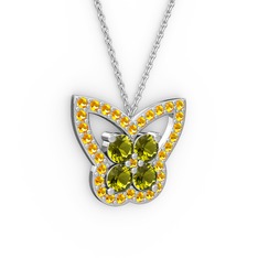 Sitrin ve peridot 14 ayar beyaz altın kolye (40 cm beyaz altın rolo zincir)