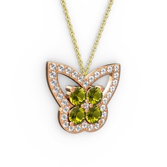 Kelebek Kolye - Swarovski ve peridot 14 ayar rose altın kolye (40 cm altın rolo zincir) #6s79gt