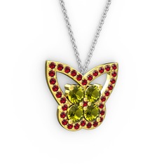 Kelebek Kolye - Garnet ve peridot 14 ayar altın kolye (40 cm beyaz altın rolo zincir) #840oiw