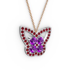 Garnet ve ametist 18 ayar beyaz altın kolye (40 cm gümüş rolo zincir)