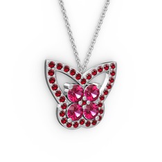 Garnet ve rodolit garnet 14 ayar beyaz altın kolye (40 cm beyaz altın rolo zincir)