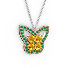 Kök zümrüt ve sitrin 8 ayar rose altın kolye (40 cm beyaz altın rolo zincir)