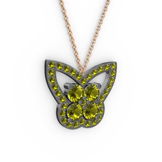 Kelebek Kolye - Peridot 925 ayar siyah rodyum kaplama gümüş kolye (40 cm rose altın rolo zincir) #8x91ga