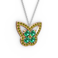 Kelebek Kolye - Peridot ve yeşil kuvars 14 ayar rose altın kolye (40 cm beyaz altın rolo zincir) #9mrl8w