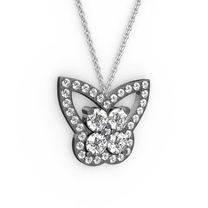 Kelebek Kolye - Pırlanta ve swarovski 925 ayar siyah rodyum kaplama gümüş kolye (0.48 karat, 40 cm beyaz altın rolo zincir) #9oim56