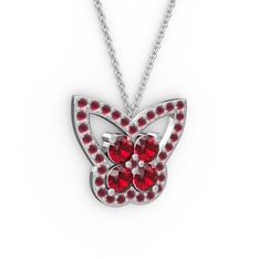 Kök yakut ve garnet 925 ayar gümüş kolye (40 cm beyaz altın rolo zincir)