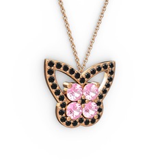 Kelebek Kolye - Siyah zirkon ve pembe kuvars 925 ayar rose altın kaplama gümüş kolye (40 cm rose altın rolo zincir) #aj3fc5