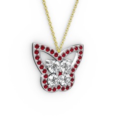 Kelebek Kolye - Garnet ve swarovski 18 ayar beyaz altın kolye (40 cm gümüş rolo zincir) #b4bi1i