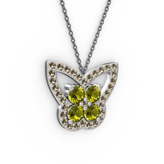 Kelebek Kolye - Dumanlı kuvars ve peridot 8 ayar beyaz altın kolye (40 cm gümüş rolo zincir) #ba0gkh