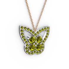 Peridot 18 ayar beyaz altın kolye (40 cm rose altın rolo zincir)