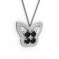 Kelebek Kolye - Pırlanta ve siyah zirkon 925 ayar gümüş kolye (0.48 karat, 40 cm gümüş rolo zincir) #bgwp0i