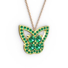 Kelebek Kolye - Kök zümrüt ve yeşil kuvars 18 ayar altın kolye (40 cm gümüş rolo zincir) #bskqmj