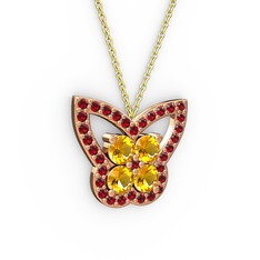 Garnet ve sitrin 8 ayar rose altın kolye (40 cm gümüş rolo zincir)