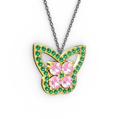 Yeşil kuvars ve pembe kuvars 925 ayar altın kaplama gümüş kolye (40 cm gümüş rolo zincir)