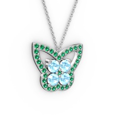 Kelebek Kolye - Yeşil kuvars ve akuamarin 925 ayar gümüş kolye (40 cm gümüş rolo zincir) #coz5s