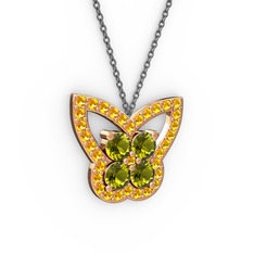 Kelebek Kolye - Sitrin ve peridot 8 ayar rose altın kolye (40 cm gümüş rolo zincir) #cq9c2m