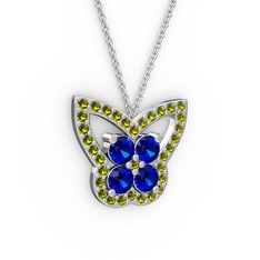 Peridot ve lab safir 18 ayar beyaz altın kolye (40 cm beyaz altın rolo zincir)