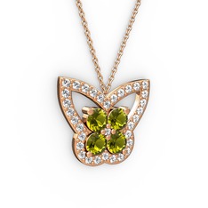 Kelebek Kolye - Beyaz zirkon ve peridot 14 ayar rose altın kolye (40 cm rose altın rolo zincir) #cuvhik
