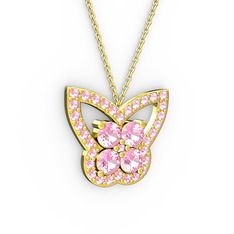 Kelebek Kolye - Pembe kuvars 18 ayar altın kolye (40 cm altın rolo zincir) #cv0ys4
