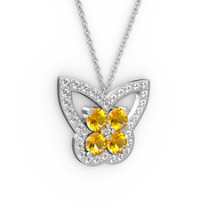 Kelebek Kolye - Swarovski ve sitrin 8 ayar beyaz altın kolye (40 cm gümüş rolo zincir) #cz9wd1