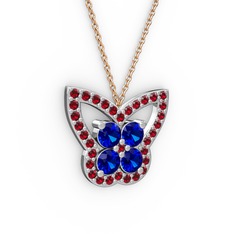 Garnet ve lab safir 18 ayar beyaz altın kolye (40 cm rose altın rolo zincir)