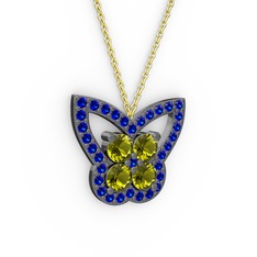 Kelebek Kolye - Lab safir ve peridot 925 ayar siyah rodyum kaplama gümüş kolye (40 cm altın rolo zincir) #d42q3v