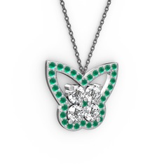 Kelebek Kolye - Kök zümrüt ve swarovski 925 ayar gümüş kolye (40 cm gümüş rolo zincir) #durqg5