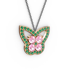 Kelebek Kolye - Yeşil kuvars ve pembe kuvars 8 ayar rose altın kolye (40 cm gümüş rolo zincir) #dwhe50