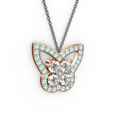 Kelebek Kolye - Akuamarin ve pırlanta 8 ayar rose altın kolye (0.96 karat, 40 cm gümüş rolo zincir) #ebg5sr