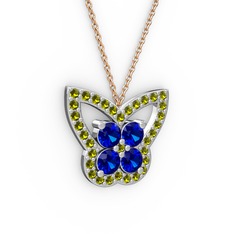 Kelebek Kolye - Peridot ve lab safir 18 ayar beyaz altın kolye (40 cm rose altın rolo zincir) #eiuksg