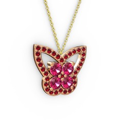 Kelebek Kolye - Garnet ve rodolit garnet 18 ayar rose altın kolye (40 cm altın rolo zincir) #eravjn